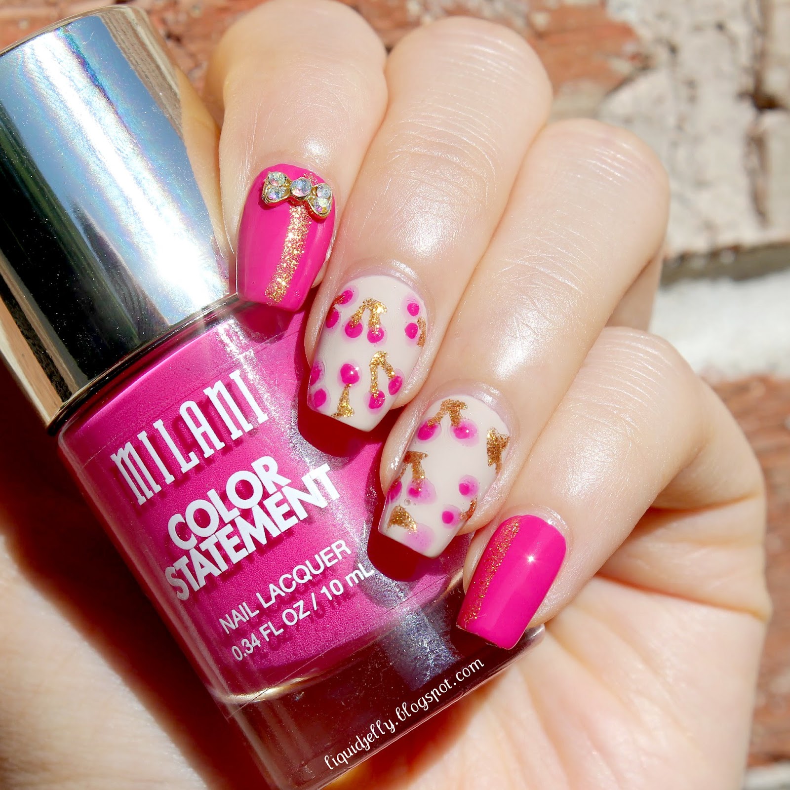 Liquid Jelly: [Nail Art] Refreshing Cherry Mani with BPS Bow Charm