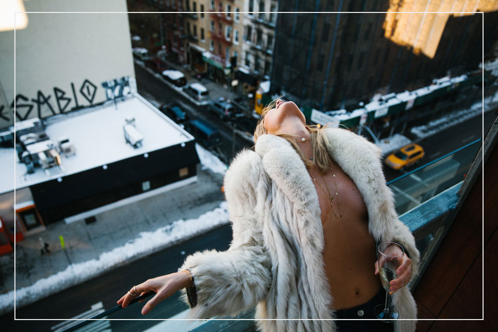 Layered Jewelry Pearl Choker Gold Necklaces Fur Coat Model Manhattan Photography New York City Jen Senn Style Inspiration || Allegory of Vanity