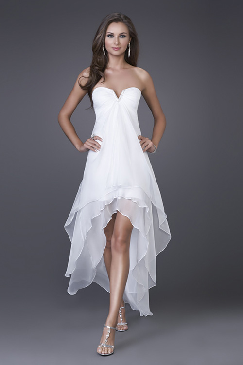 fashion world Blue ALine Strapless and VNeck Low Back HiLow