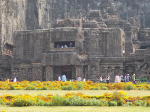 View of Kailasa temple from the Entry  path .