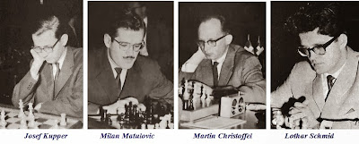 Los ajedrecistas Josef Kupper, Milan Matulovic, Martin Christoffel y Lothar Schmid