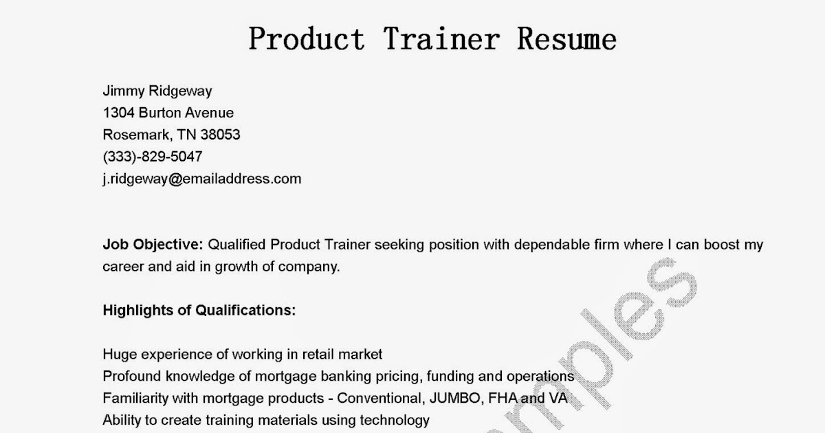 Resume Samples Product Trainer Resume Sample