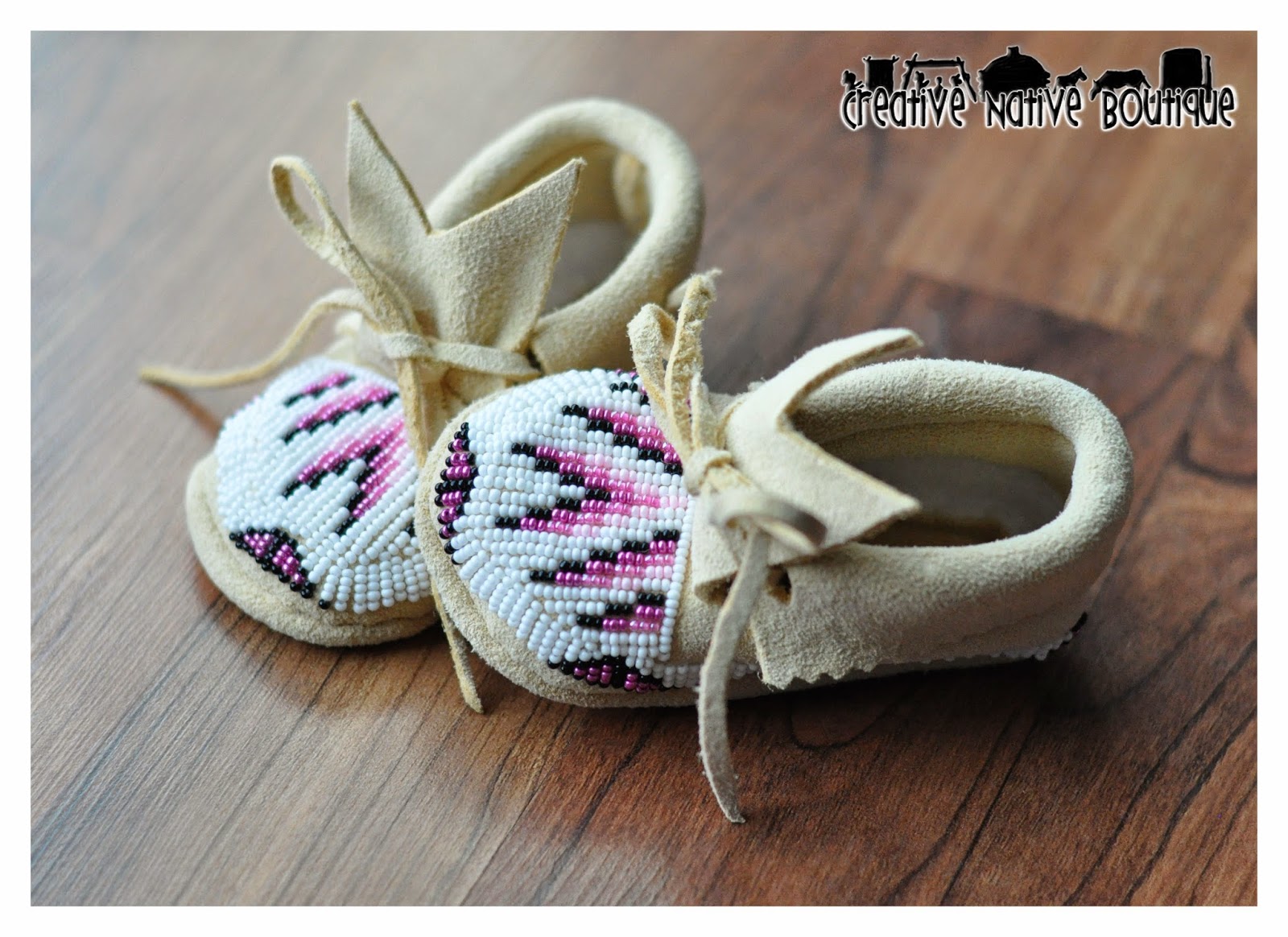 Creative Native Boutique Shoshone Pink Beaded Baby Moccasins
