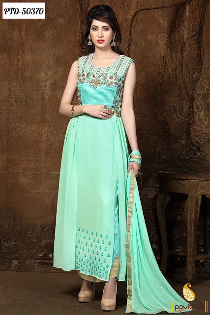 Diwali and New Year 2015 2016 trendy turquoise anarkali salwar suit online shopping at lowest pricve in India at pavitraa.in