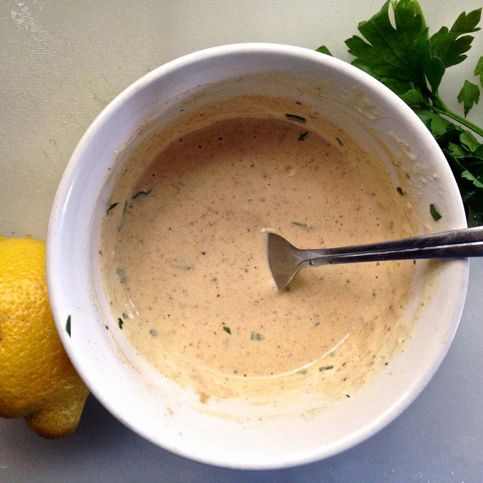 salt & zest Roasted Green Beans with Smokey Yogurt Tahini Sauce