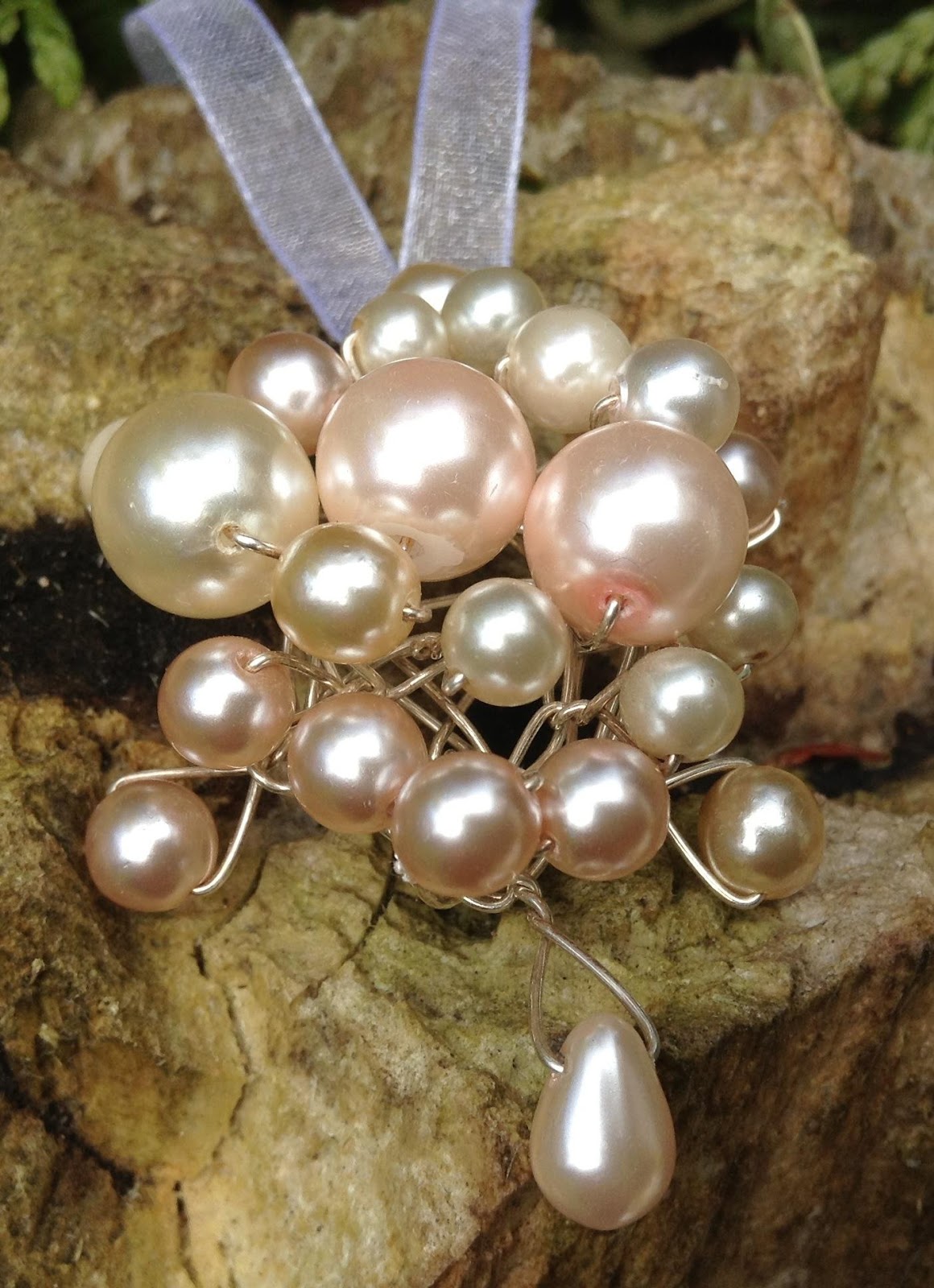 T for Tina Jewellery Pearl sculpture pendant on ribbon