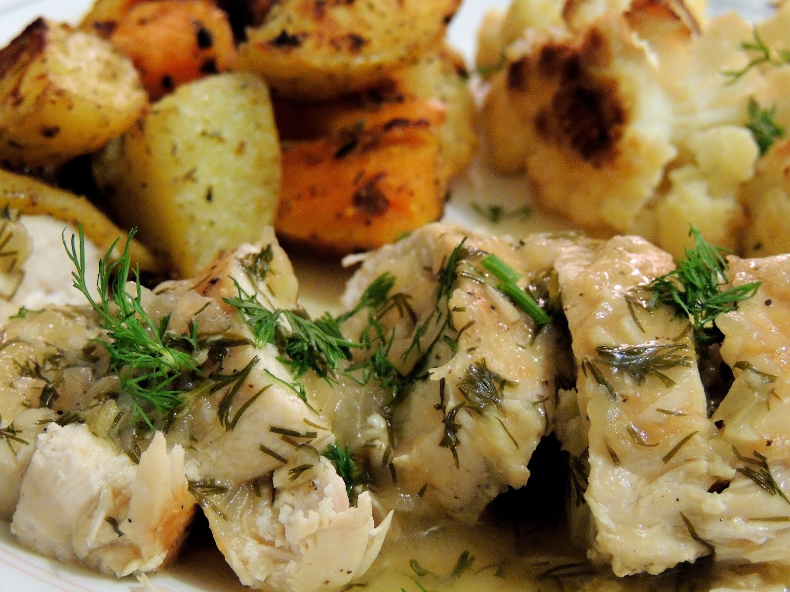 Simple Food Everyday Lemon Dill Chicken with Roasted Potatoes and Cauliflower