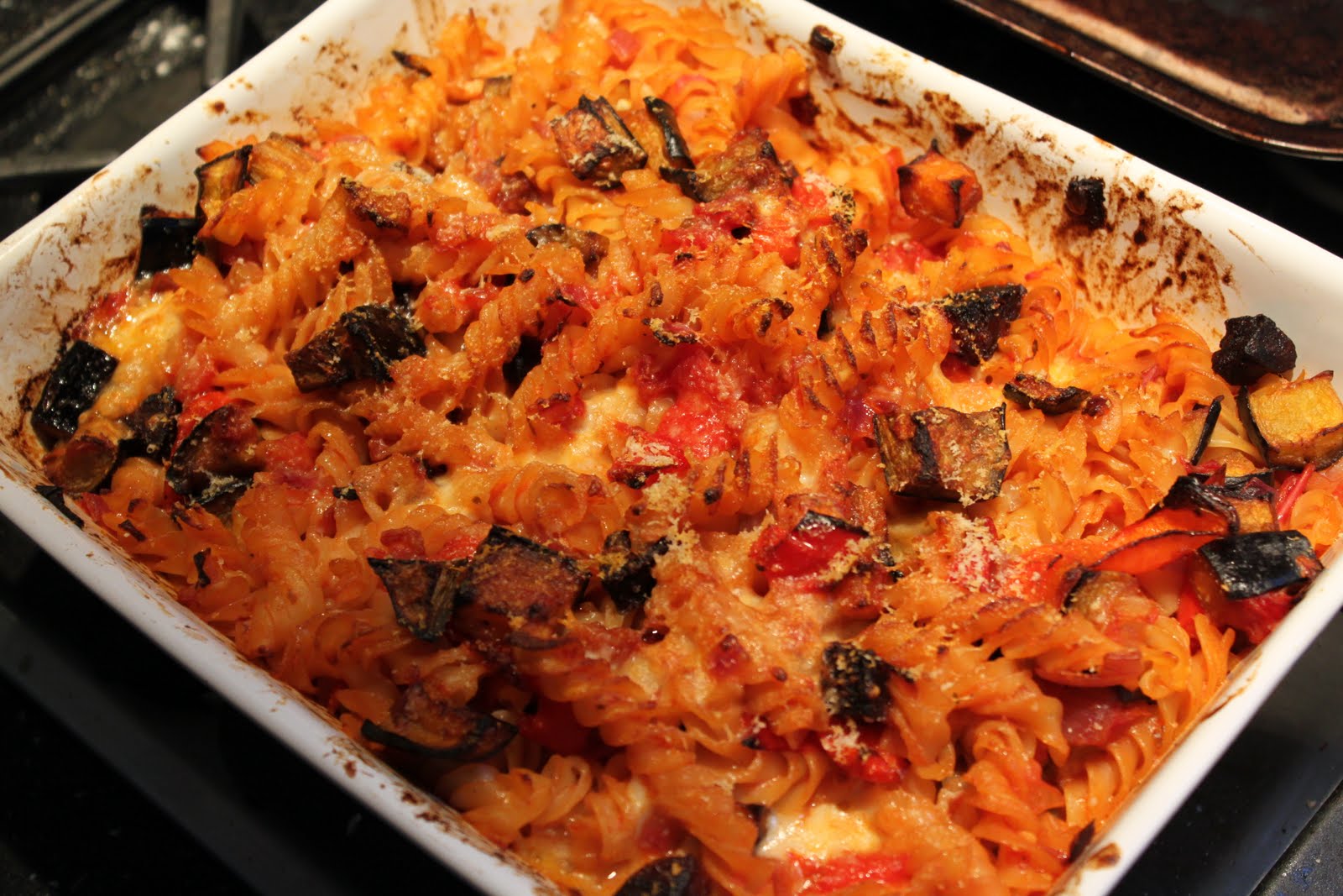 Dine at Mine Chorizo, Aubergine and Red Pepper Pasta Bake