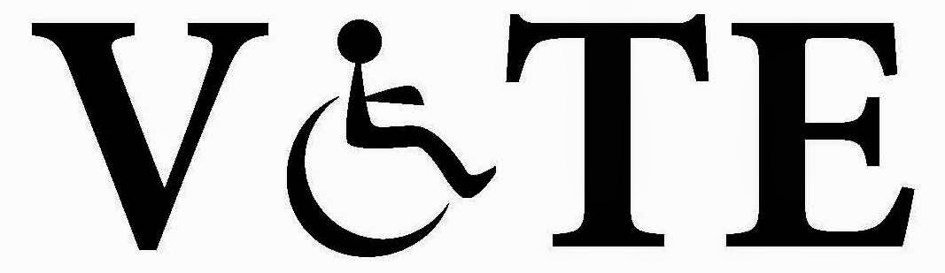 VOTE in large black capital letters, but the "o" is the wheelchair symbol