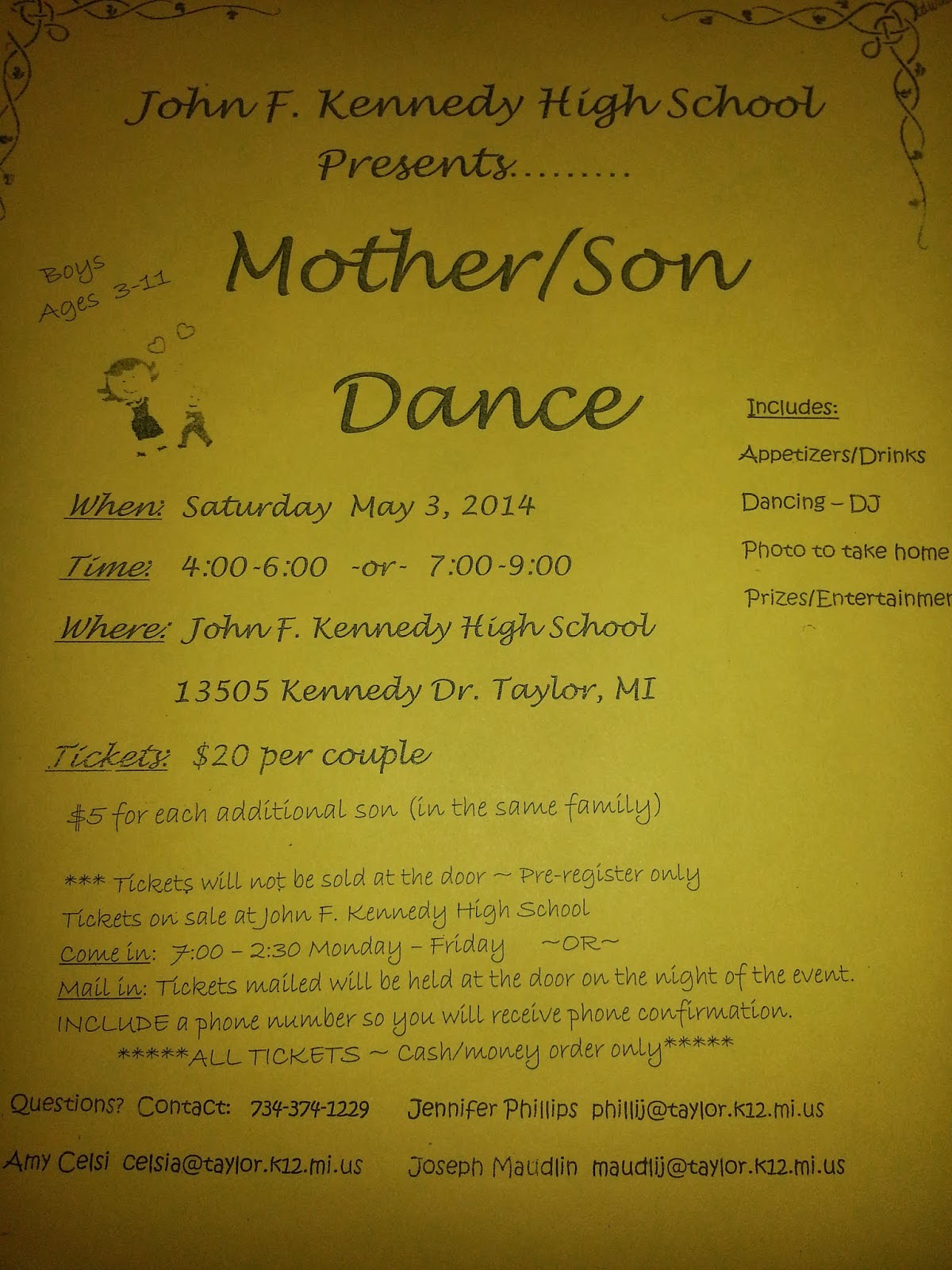 Talking Taylor Schools KENNEDY HIGH SCHOOL May 3 is MotherSon Dance