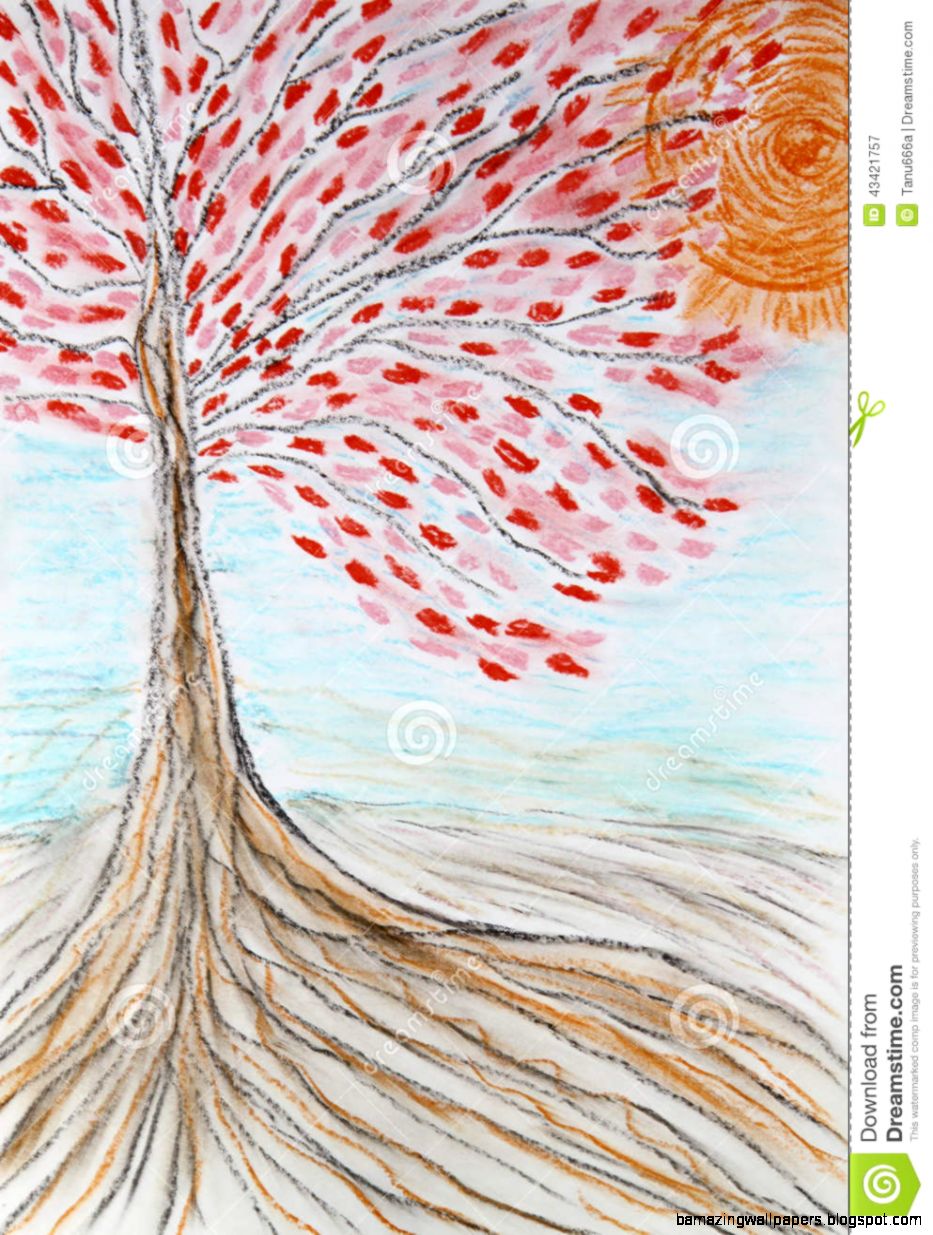 Beautiful Tree With Red Leaves And The Rising Sun Drawing Stock Beautiful Tree With Red Leaves And The Rising Sun Drawing Stock