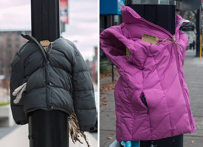Kids Are Dressing Up Street Poles With Coats To Help The Homeless Prepare For Winter Kids Are Dressing Up Street Poles With Coats To Help The Homeless Prepare For Winter