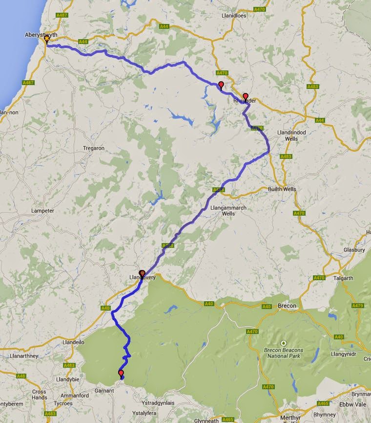 Aberystwyth to Top Gear mountain road route.