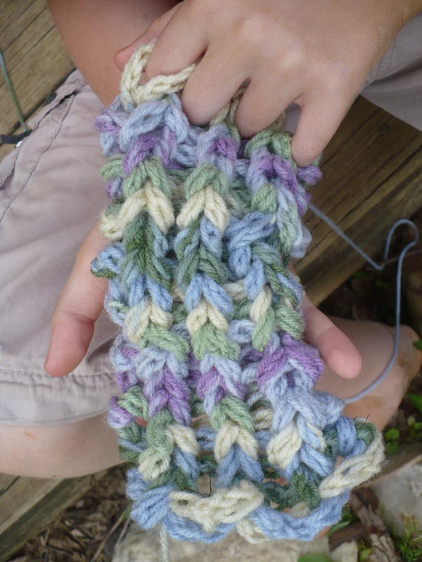The Enchanted Tree Finger knitting and Hula Hoop weaving.