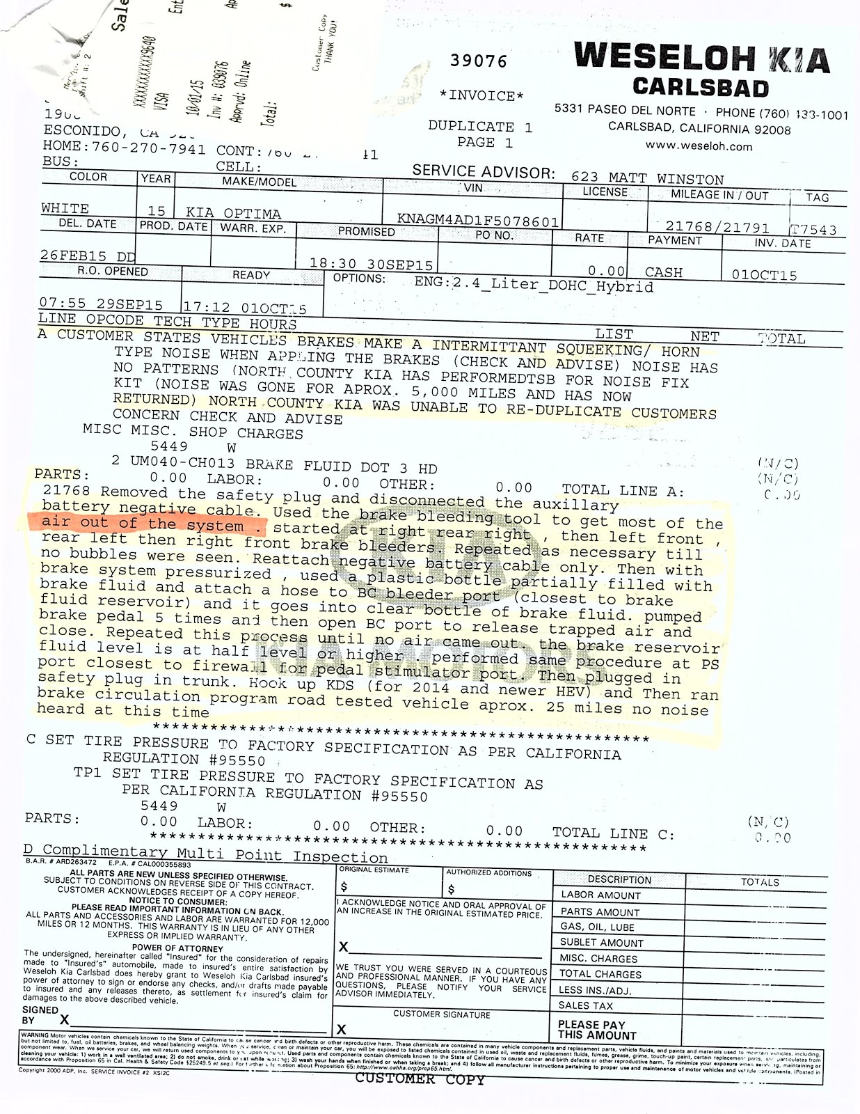 My terrible 2015 KIA Optima Hybrid story from North County KIA of