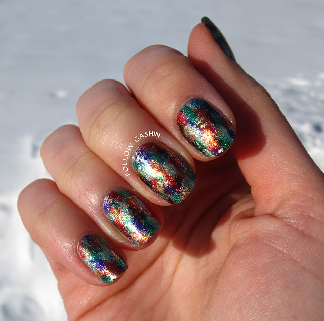 Foil Patchwork Nail Art: outdoors, sunlight