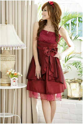 Pleated Bow Flounce Hem Party Dress in Red