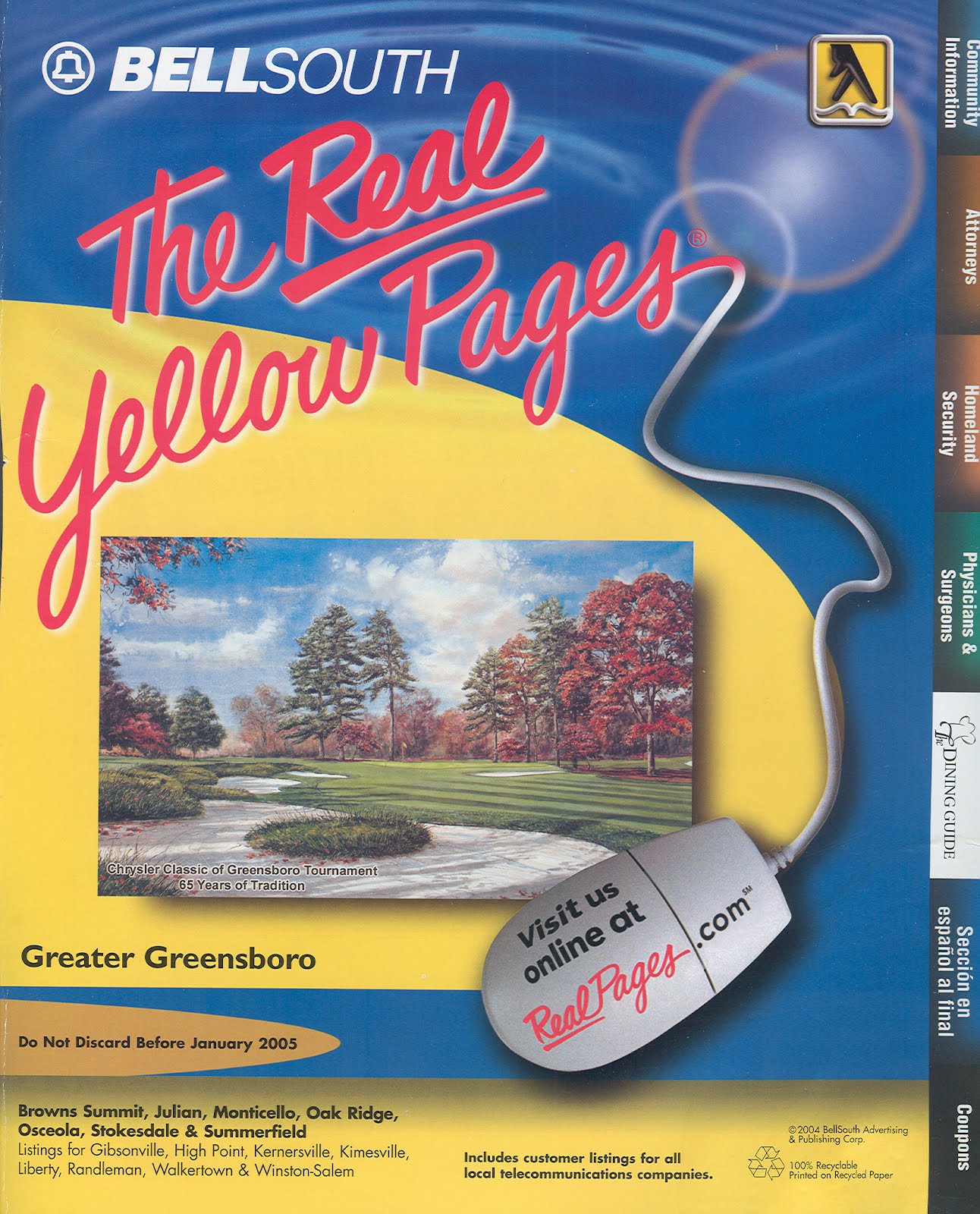 Greater Greensboro Open Blog 2003 BellSouth Real Yellow Pages Cover