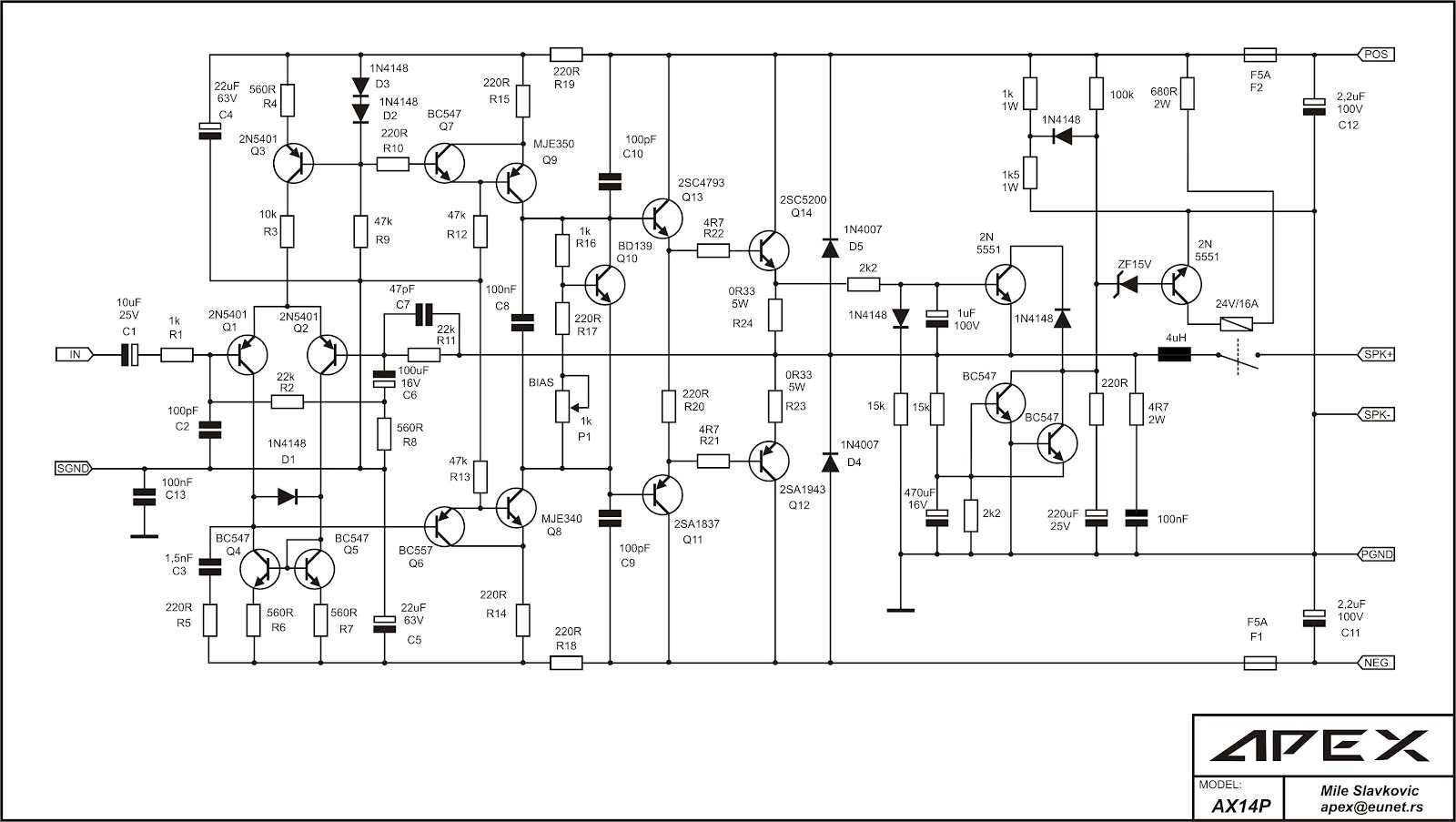 DK Tech PCB Audio Power AMPLIFIER SKEMA POWER AMP CLASS AB. CLASS H . OTL