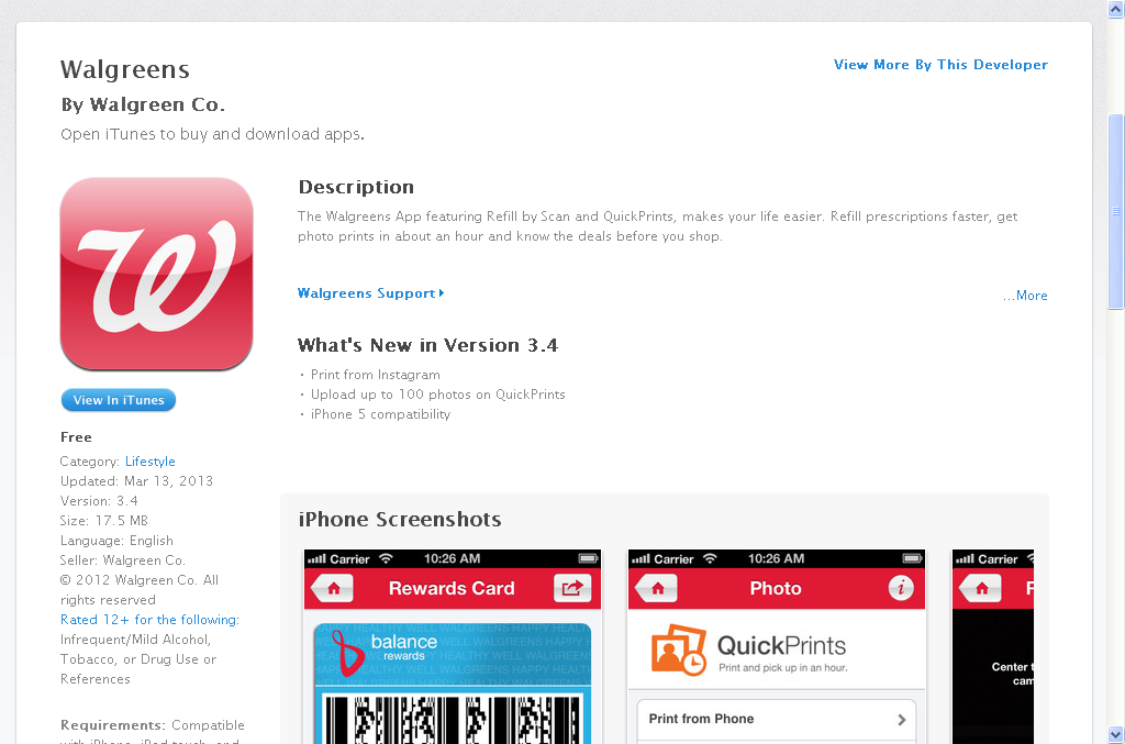 GoTosites iTunes Store the Walgreens App refill by Scan and Quick