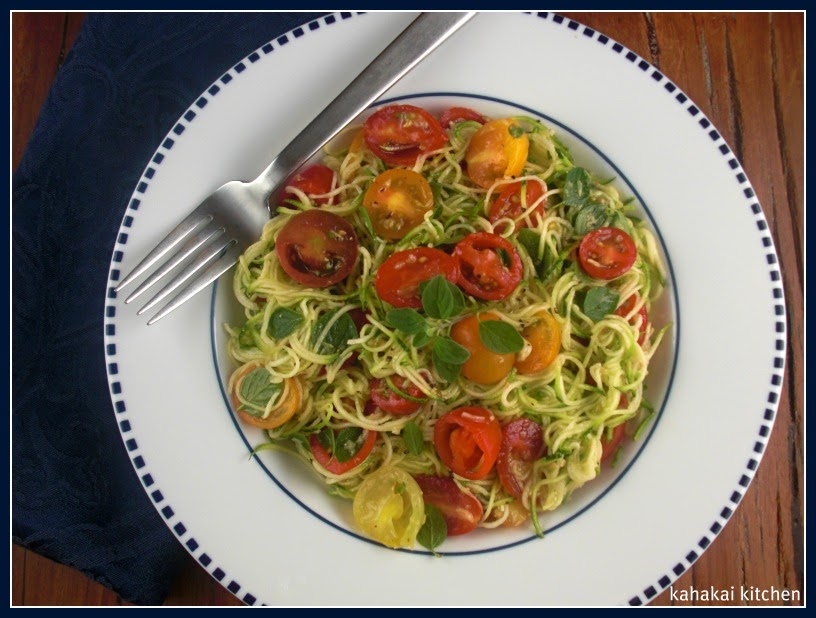 Kahakai Kitchen Jamie Oliver's (Zucchini) Spaghetti with Sweet Cherry Tomatoes, Marjoram and