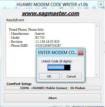 Huawei unlock code writer