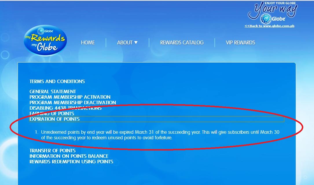 Screenshot Of Globe Rewards Terms Condition Points Expiration Screenshot Of Globe Rewards Terms Condition Points Expiration