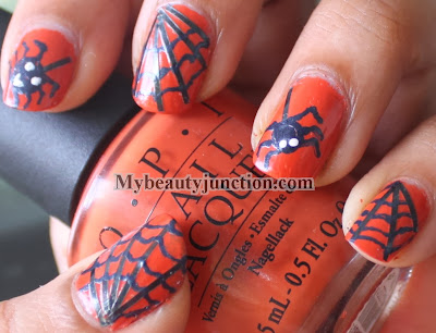 Spider and web Hallowe'en nail art with OPI Chop sticking to my story and tape manicure
