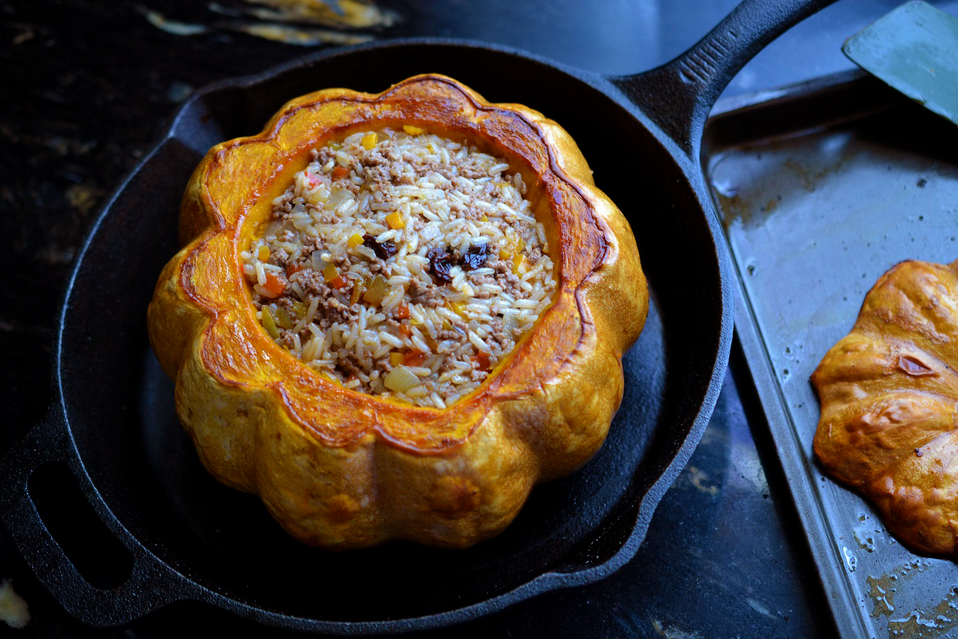 Greedy Girl Beef and rice stuffed pumpkin