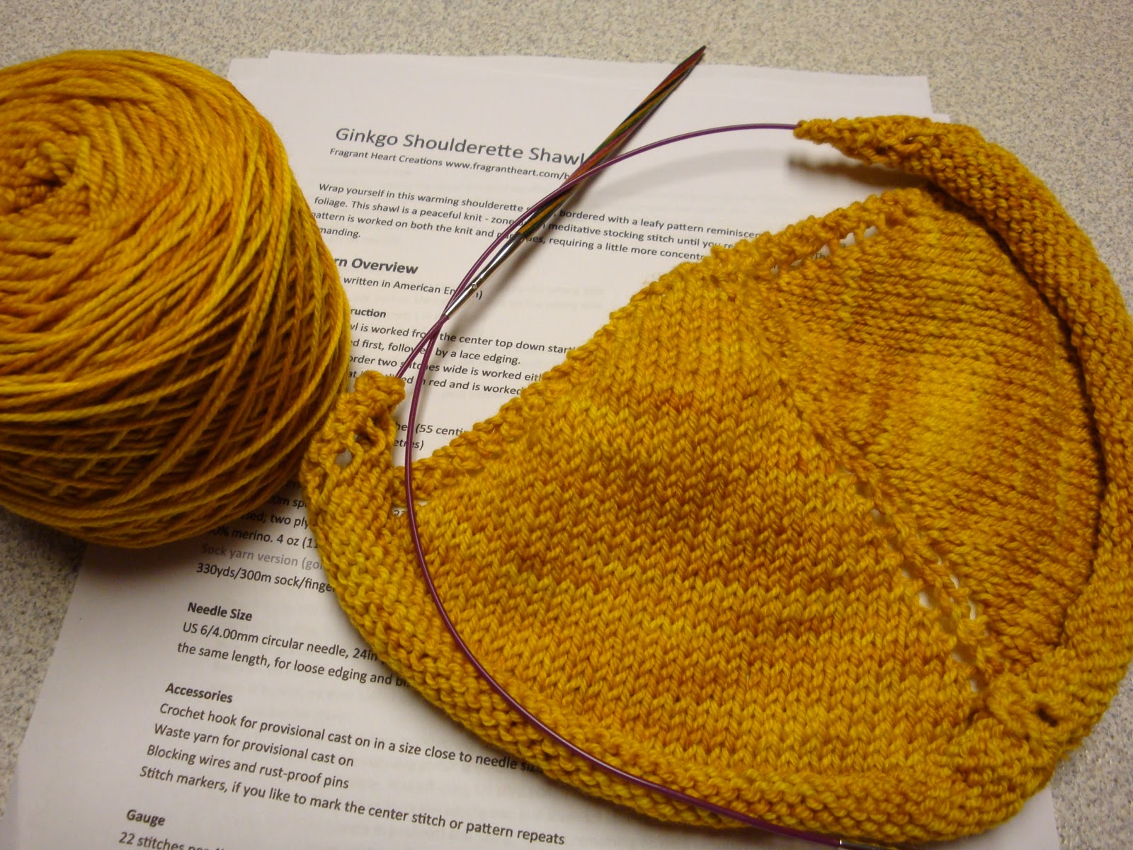 Kims Knitting Korner: Ginkgo Shoulderette Shawl in Progress
