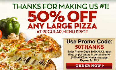 papa johns promo code for 50% off large pizza august 2013