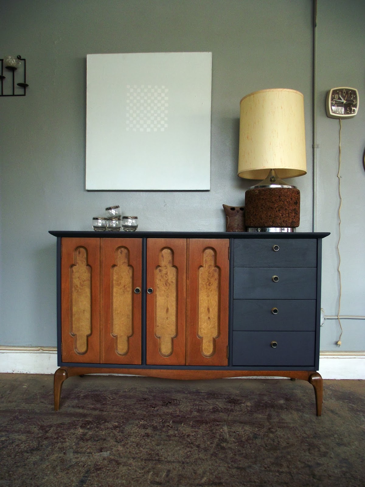 Vintage Ground Mid Century Graphite Gray / Wood Buffet Sideboard