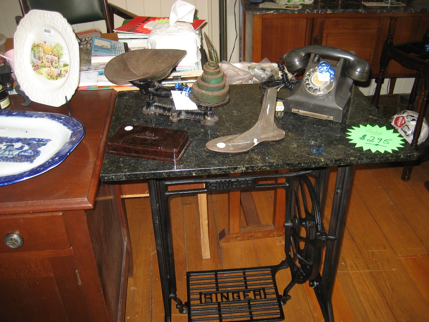 The Antique Polishers Old Sewing Machine Base with Marble Top