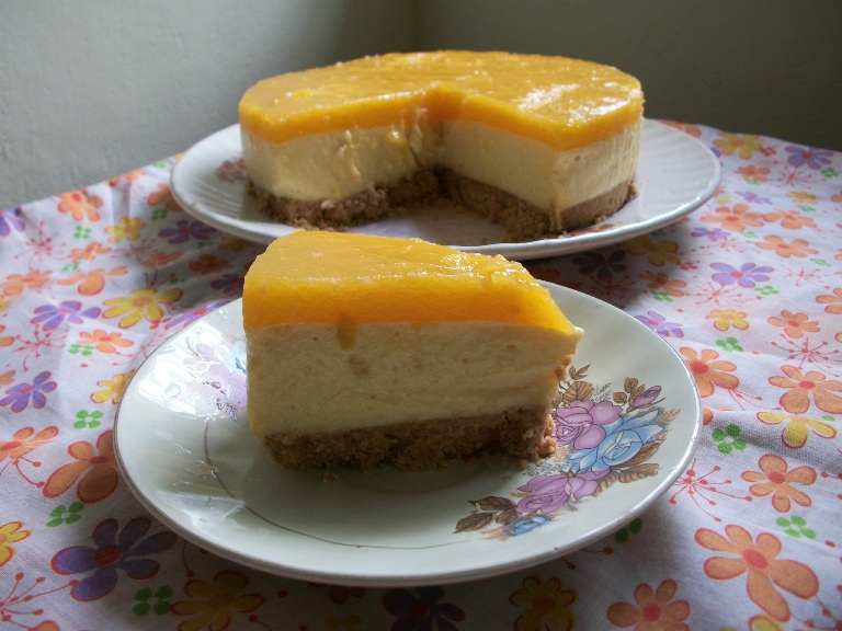 Eggless Mango Cheese Cake ( No Bake, No Cream Cheese, No SpringForm Pan