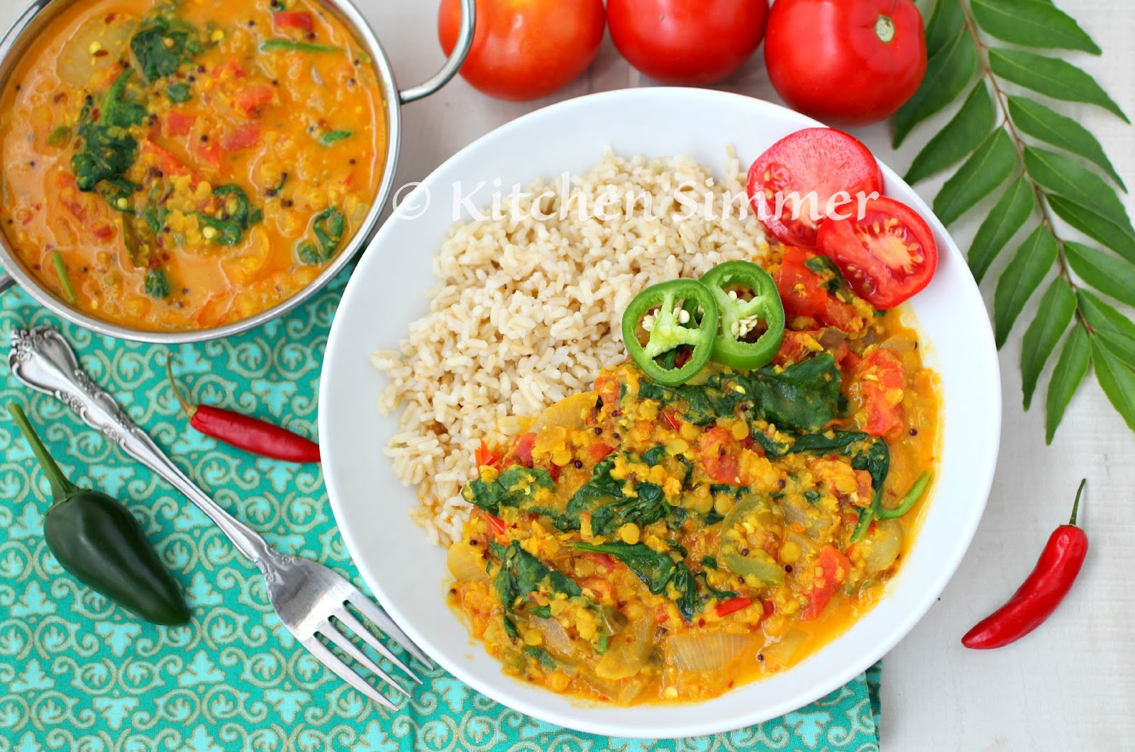 Kitchen Simmer Vegan Lentil Spinach Tomato Curry