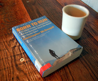 Reading Born to Run book and a cup of coffee at Arsaga's Cafe