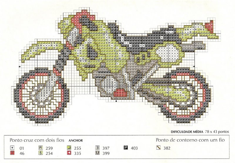 Moto Em Ponto Cruz Letras e Artes da Lalá: Gráfico de ponto-cruz: moto