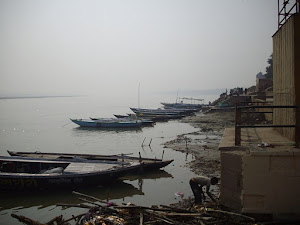Row boats along the Ghats of Ganges river in Varanasi.(Wednesday(9-11-2011)