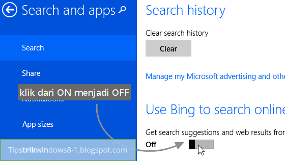 menghilangkan hasil pencarian bing di search charm windows 8.1