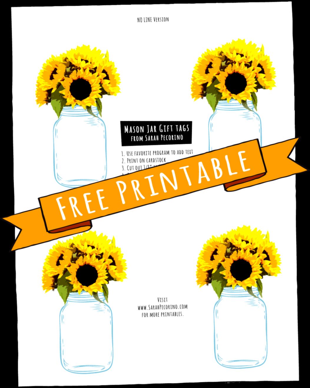 Sarah Pecorino Illustration FREE Sunflowers in a Mason Jar Gift Tags Sarah Pecorino Illustration FREE Sunflowers in a Mason Jar Gift Tags