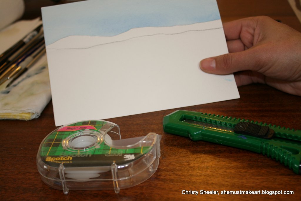 She Must Make Art Watercolor Landscape & Sky Scotch Tape and Magic