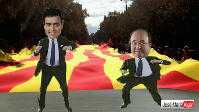 Miquel Iceta y Pedro Sánchez bailando.