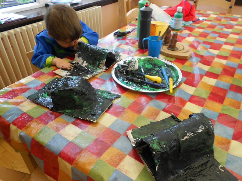 Inkspots and grassstains Papier Mache train tunnels.