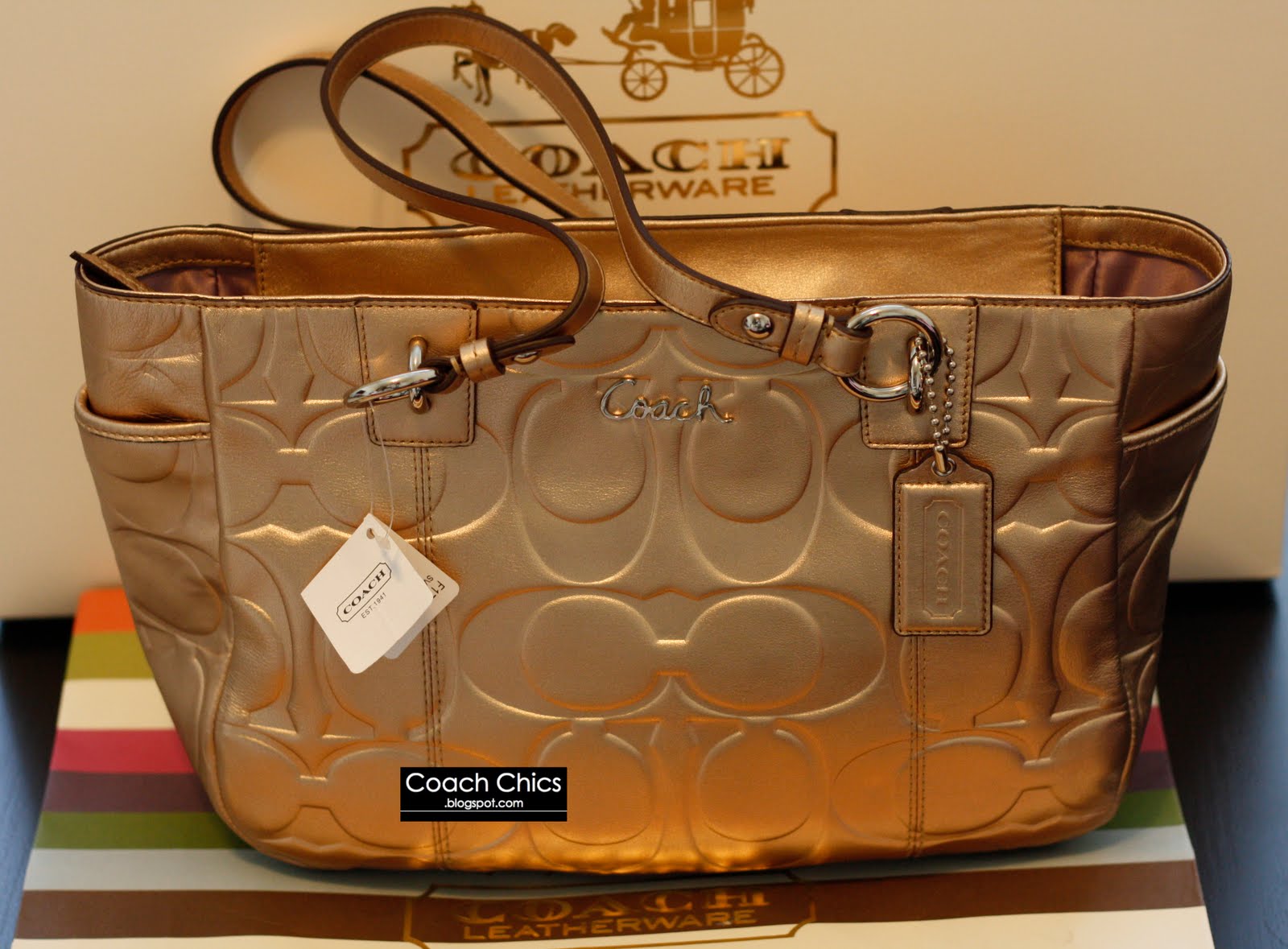 Coach Chics COACH Metallic Gold Embossed Gallery Tote
