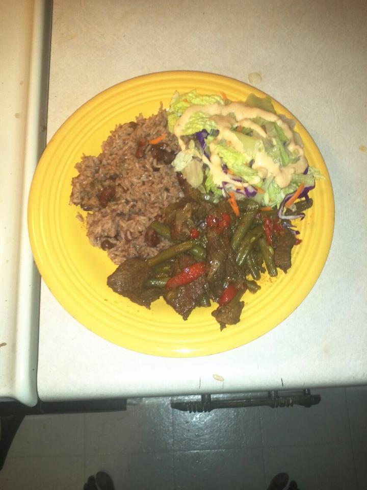 Chef Shotta Pepper Steak with Jamaican style Rice & Pea