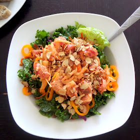 Spicy Poke Salad:  Spicy poke (pronounced poke-eh) topping a mixed green salad.