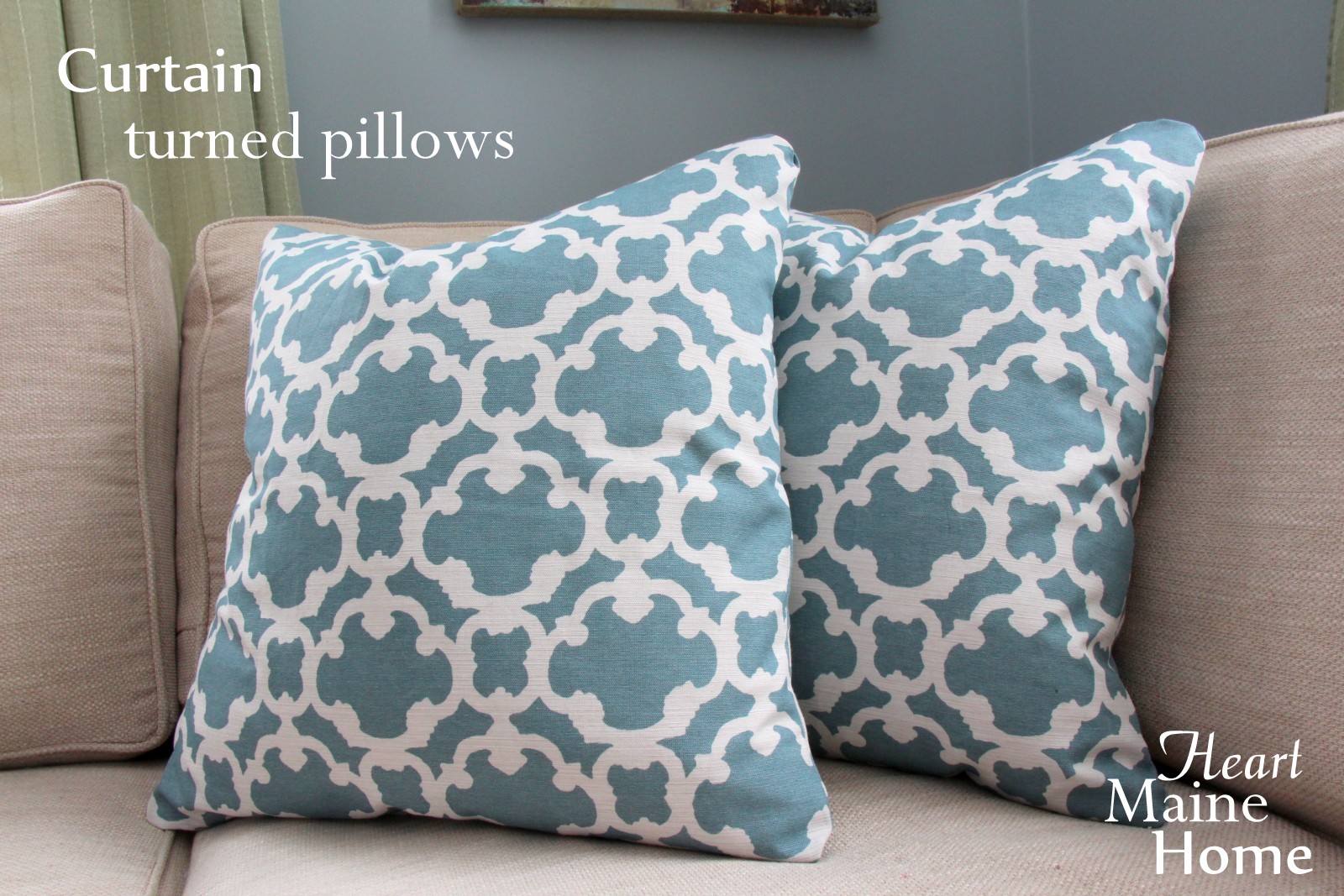 Heart Maine Home Curtain turned into pillows {DIY}