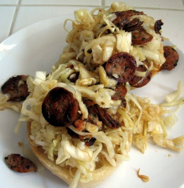 Sausage, sourdough, & sauerkraut sandwich