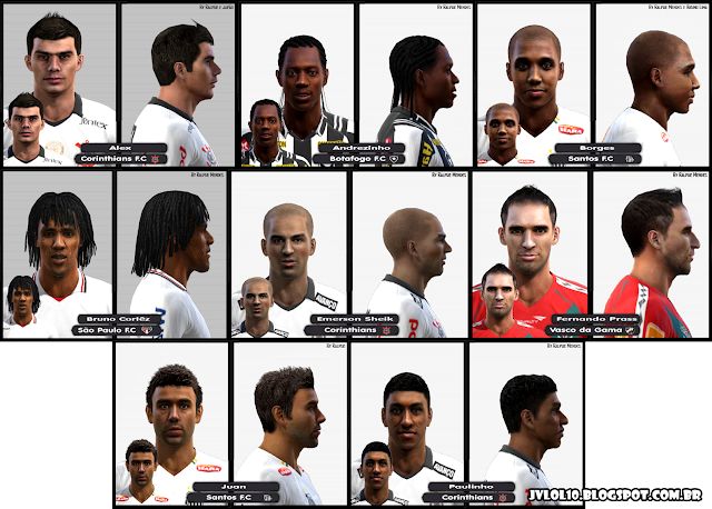 PES 2012: Alex, Andrezinho, Borges, Bruno Cortês, Emerson Sheik, Fernando Prass, Juan e Paulinho Faces Face de Alex Raphael Meschini do Corinthians, Face de Andrezinho do Botafogo, Face de Borges do Santos, Face de Bruno Cortês do São Paulo, Face de Emerson Sheik do Corinthians, Face de Fernando Prass do Vasco da Gama, Face de Juan Maldonado do Santos e Face de Paulinho do Corinthians para PES 2012 Download, Baixar Faces de Alex, Andrezinho, Borges, Bruno Cortês, Emerson Sheik, Fernando Prass, Juan e Paulinho para PES 2012