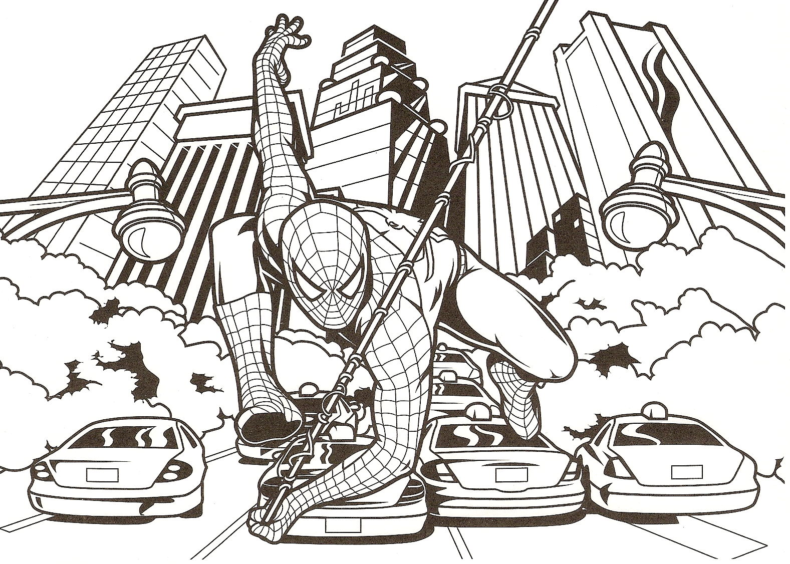 10 Mewarnai Gambar Spiderman Pemandangan Kartun Masjid Mobil